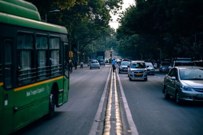 Pedestrians crossing road in India